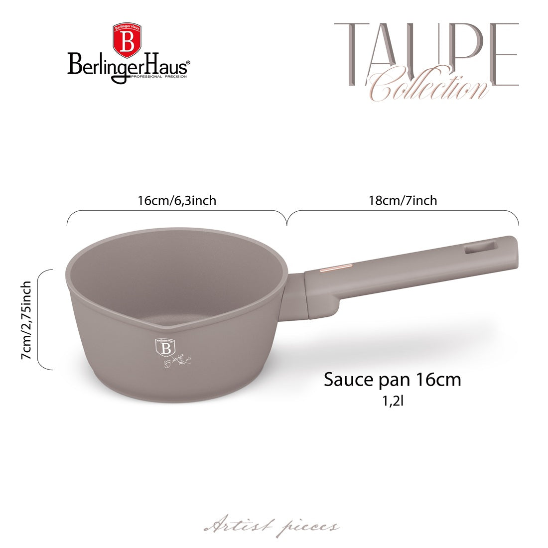 Berlinger Haus 16cm Non Stick Titan Pro Coating Sauce Pan - Taupe