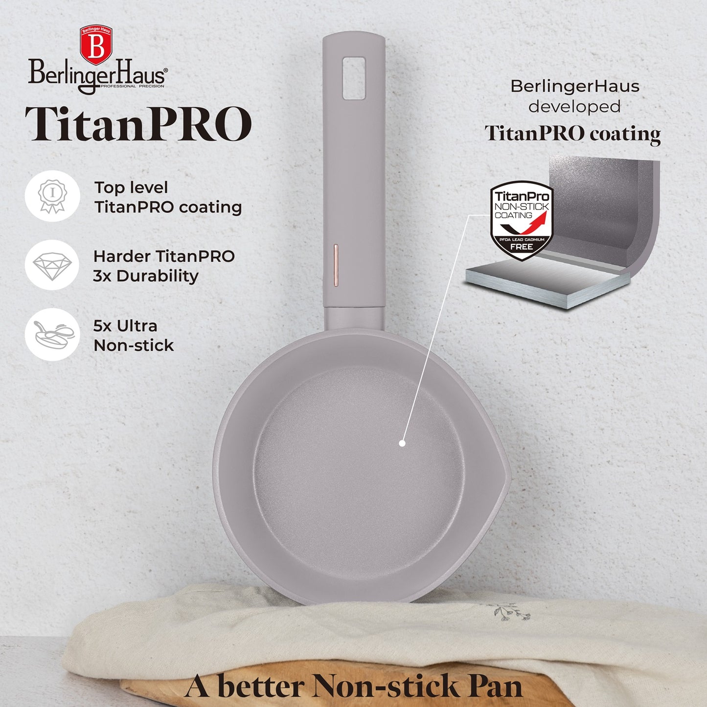 Berlinger Haus 16cm Non Stick Titan Pro Coating Sauce Pan - Taupe