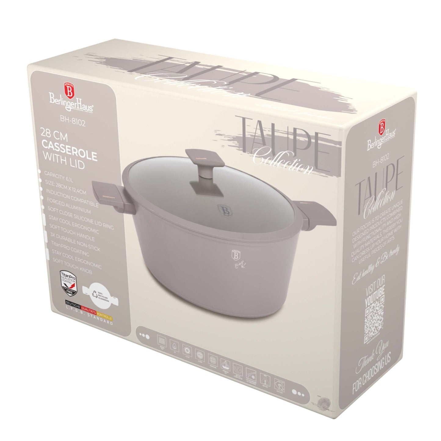 Berlinger Haus 28cm Titan Pro Non-Stick Coating Casserole - Taupe