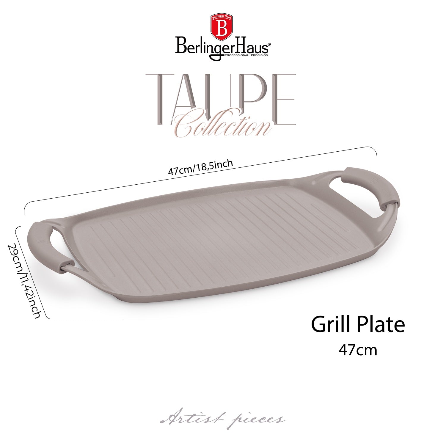 Berlinger Haus 47cm Titan Pro Non-Stick Coating Grill Plate - Taupe