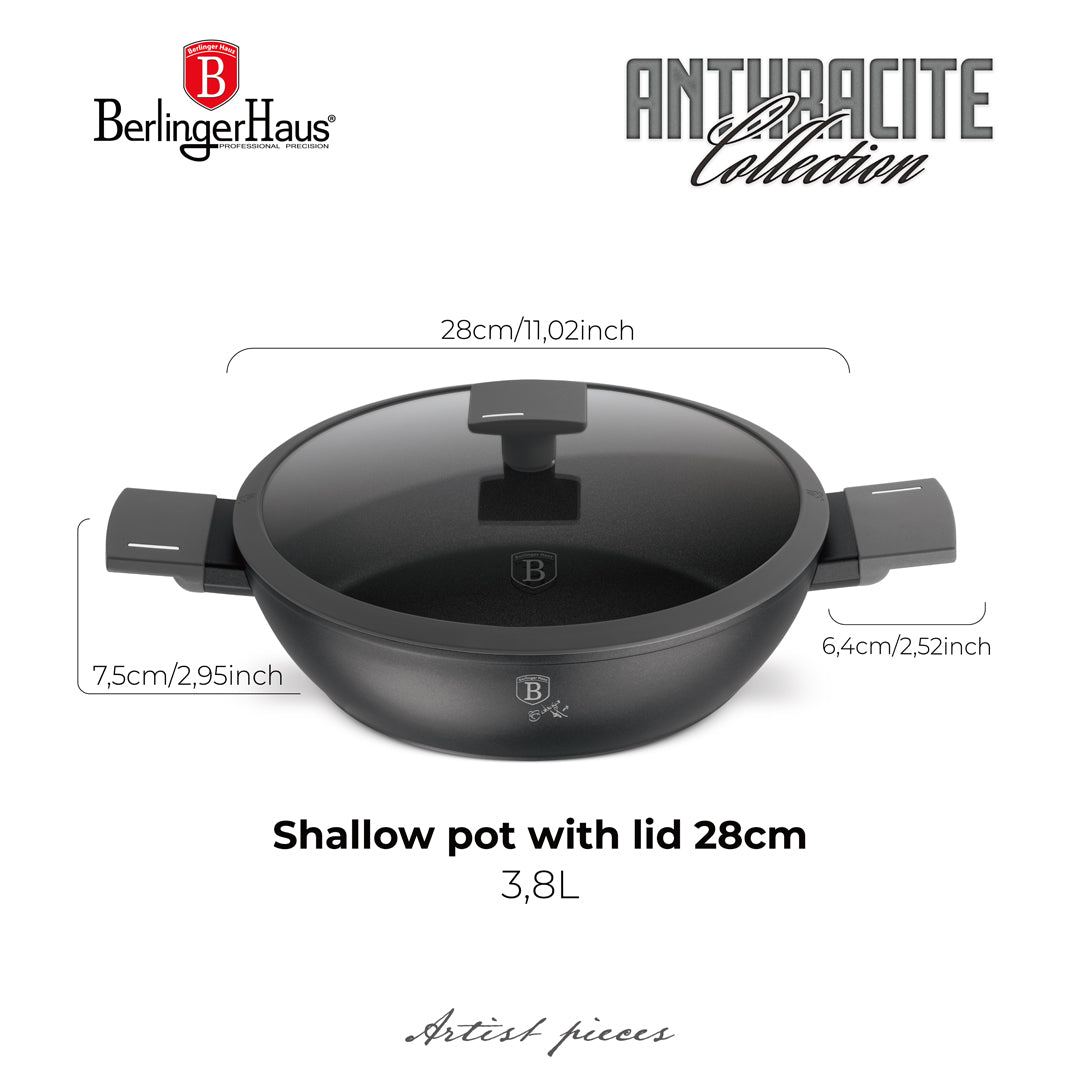 Berlinger Haus 28cm Titan Pro Non-Stick Coating Shallow Pot - Anthracite