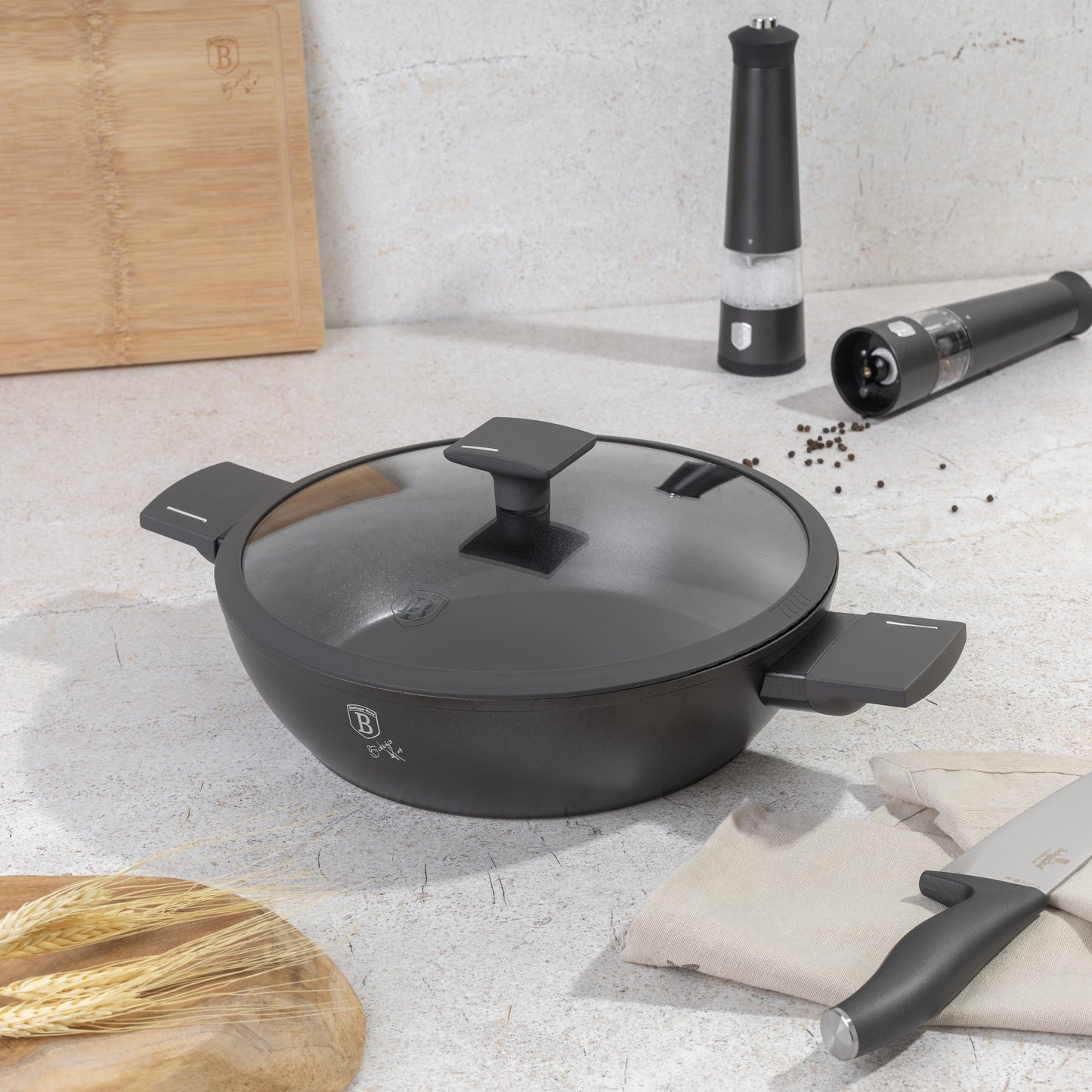 Berlinger Haus 28cm Titan Pro Non-Stick Coating Shallow Pot - Anthracite