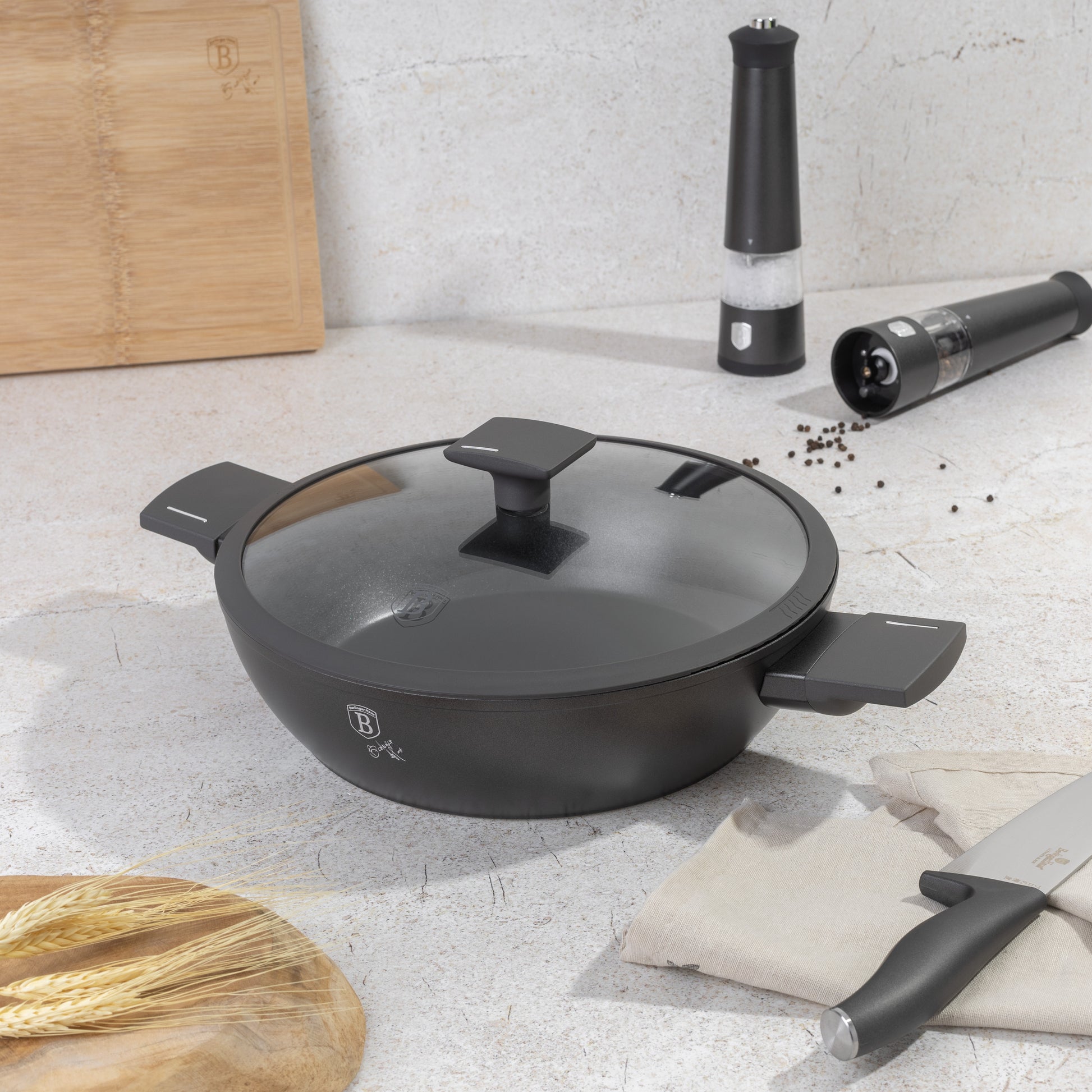 Berlinger Haus 28cm Titan Pro Non-Stick Coating Shallow Pot - Anthracite