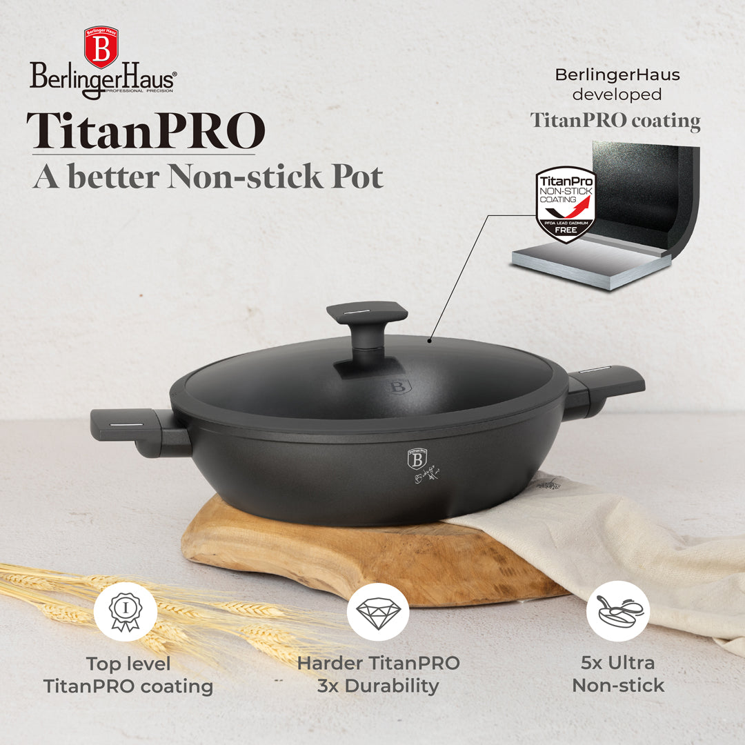 Berlinger Haus 30cm Titan Pro Non-Stick Coating Shallow Pot – Anthracite