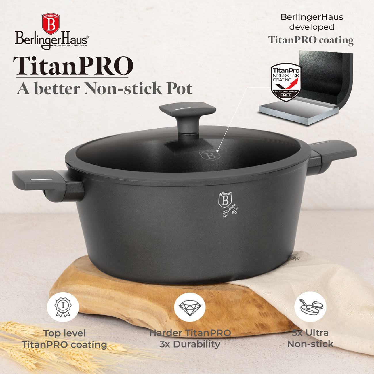 Berlinger Haus 15-Piece Titan Pro Non-Stick Cookware Set - Anthracite