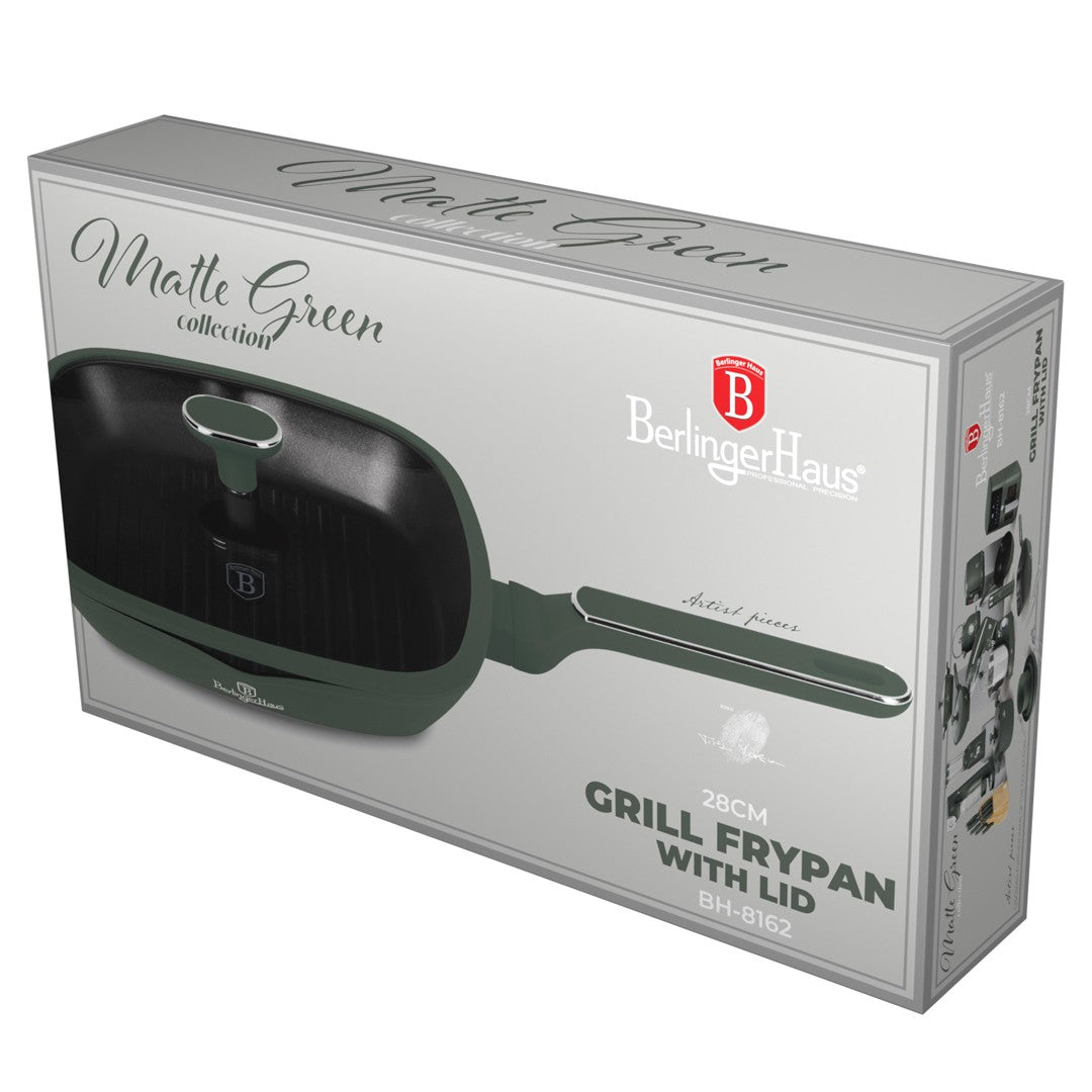 Berlinger Haus 28cm Titan Pro Non-Stick Grill Pan with Lid - Matte Green