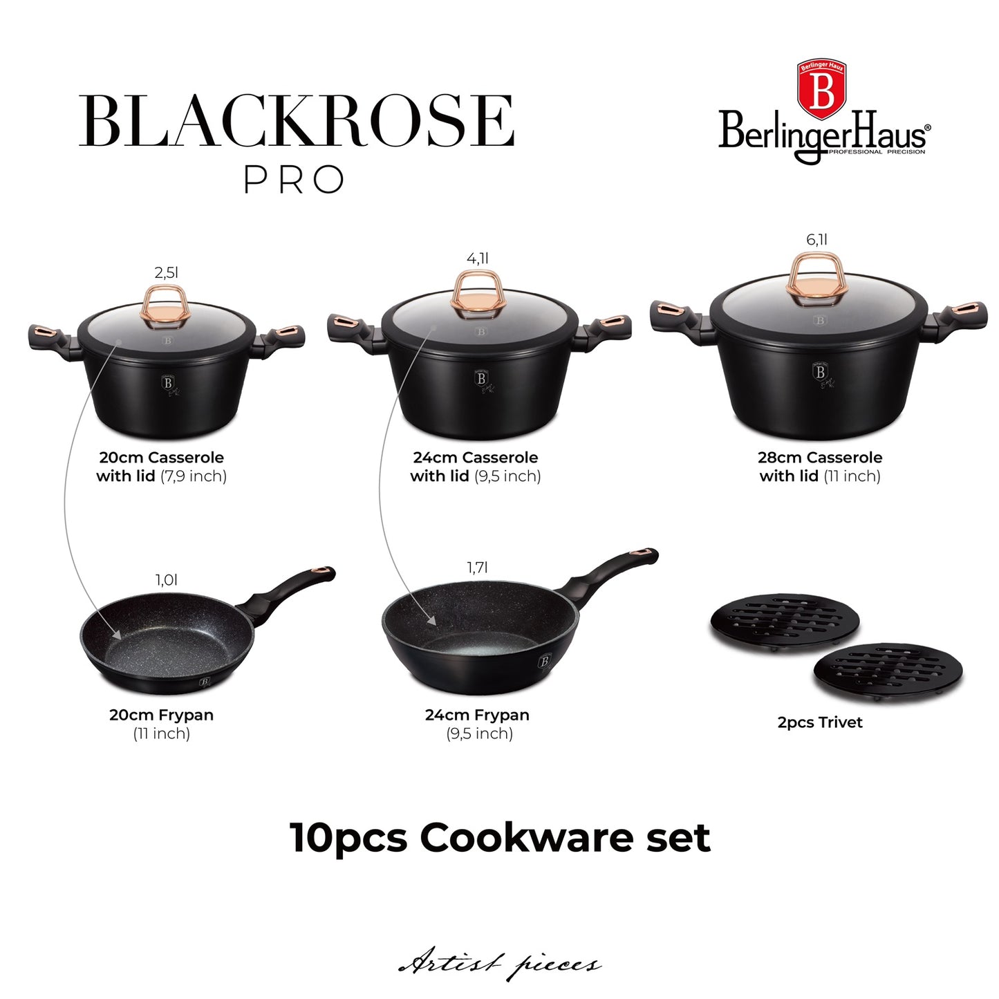 Berlinger Haus 10-Piece Marble Coating Cookware Set - Black Rose