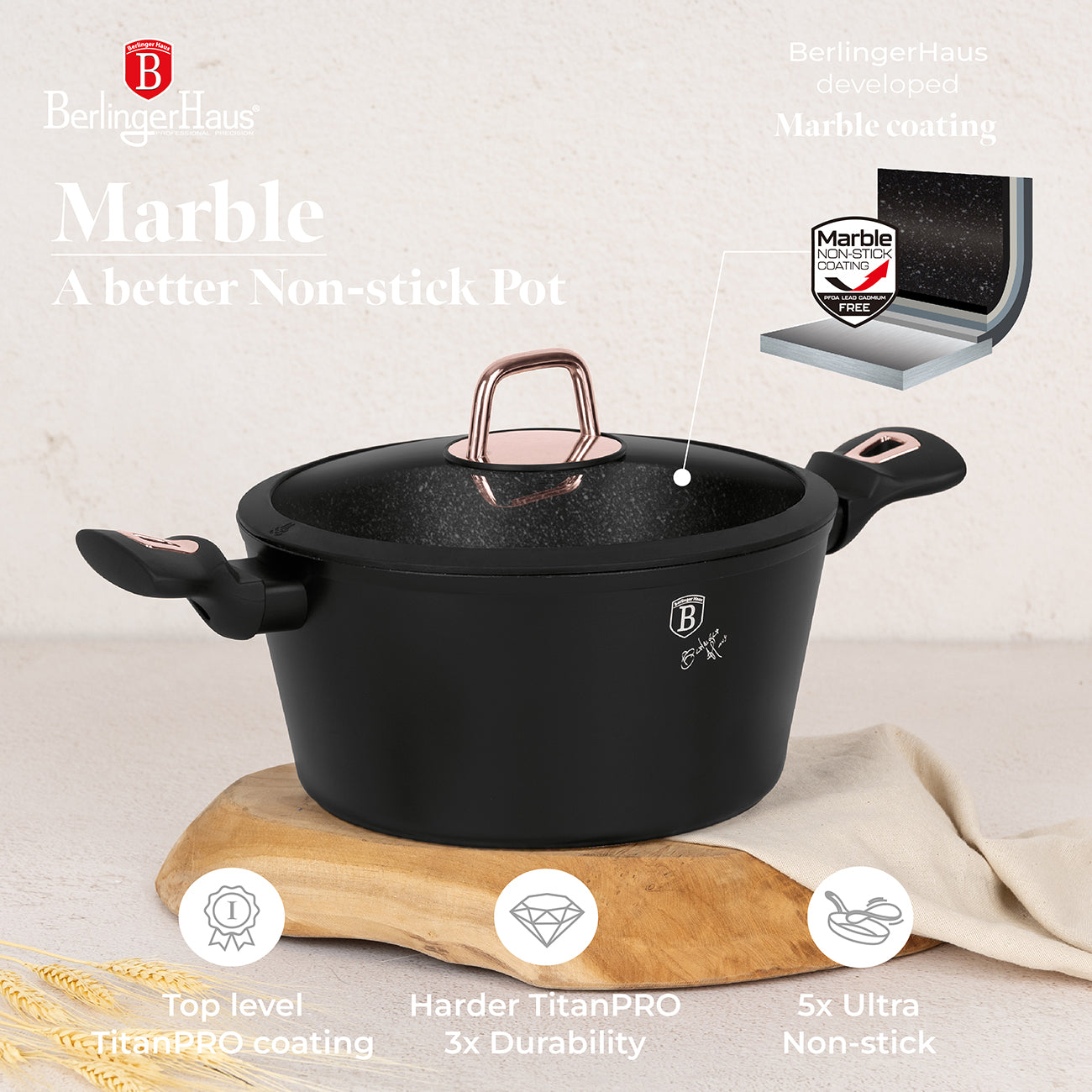 Berlinger Haus 10-Piece Marble Coating Cookware Set - Black Rose