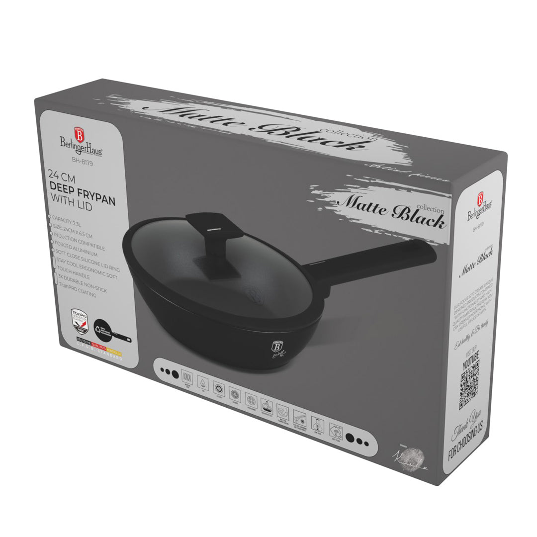 Berlinger Haus 24cm Titan Pro Non-Stick Coating Deep Frypan - Matte Black
