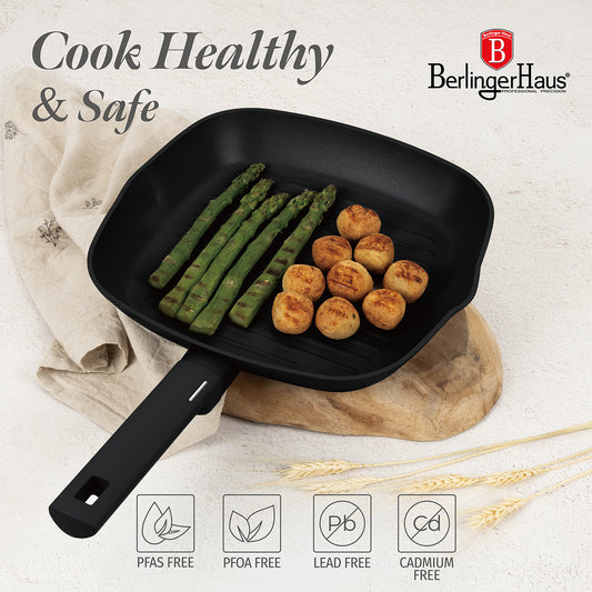 Berlinger Haus 28cm Titan Pro Non-Stick Coating Grill Pan – Matte Black