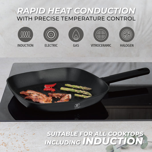 Berlinger Haus 28cm Titan Pro Non-Stick Coating Grill Pan – Matte Black