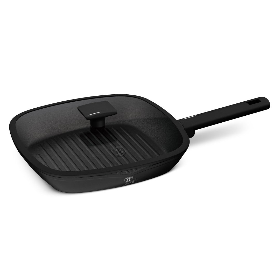 Berlinger Haus 28cm Titan Pro Non-Stick Grill Pan with Lid - Matte Black