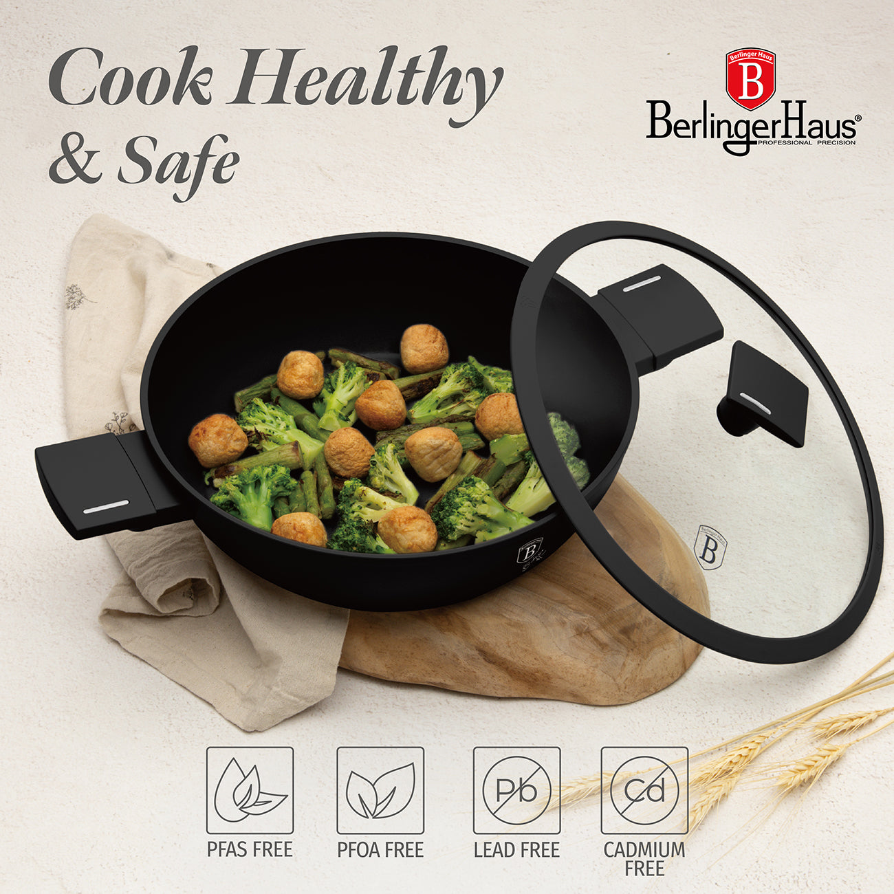 Berlinger Haus 28cm Titan Pro Non-Stick Coating Shallow Pot – Matte Black