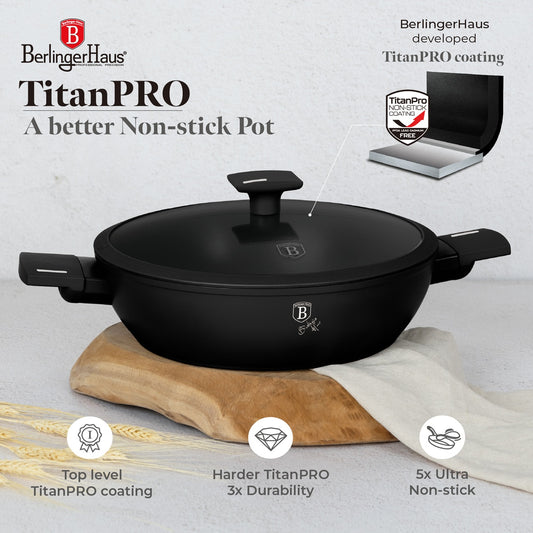 Berlinger Haus 28cm Titan Pro Non-Stick Coating Shallow Pot – Matte Black
