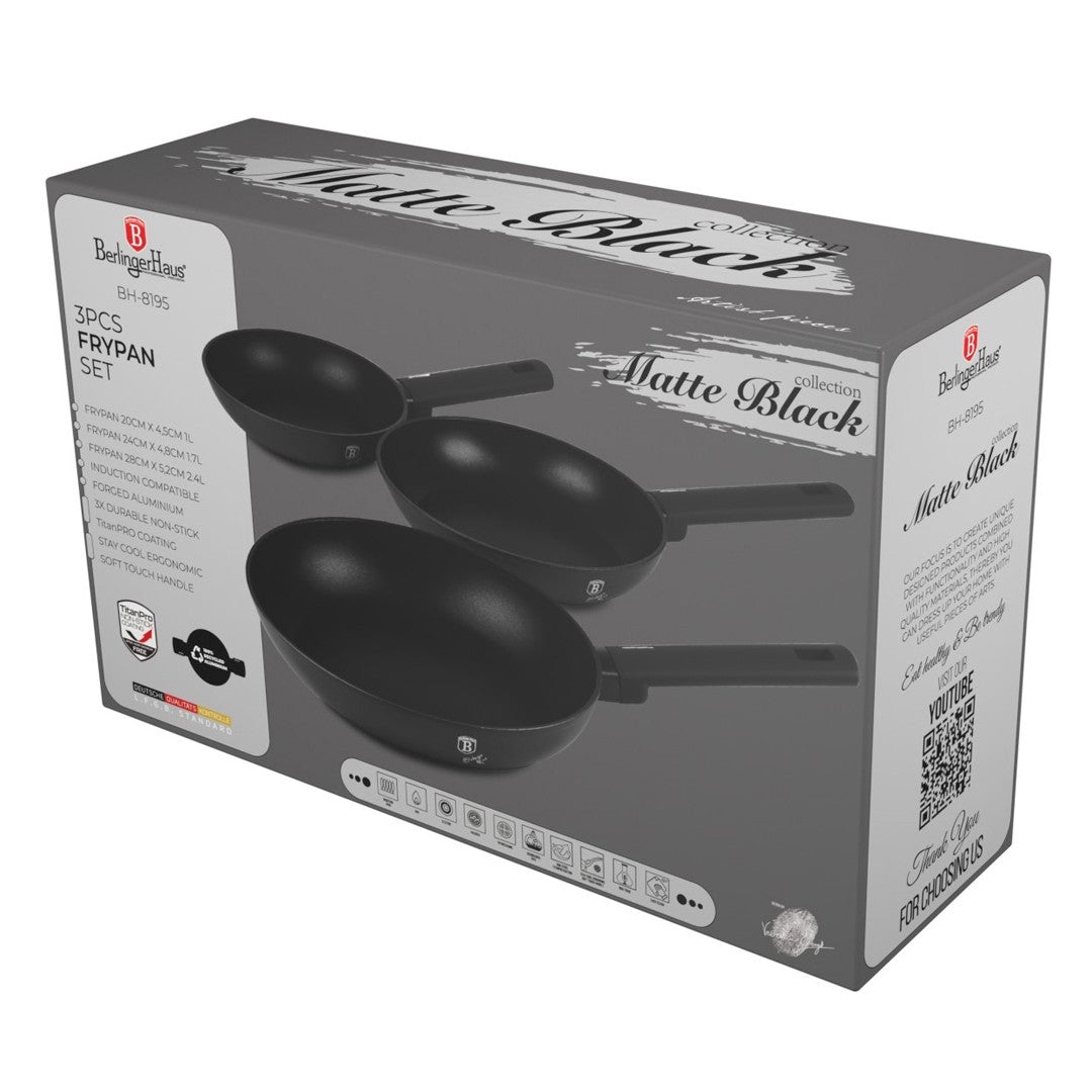 Berlinger Haus 3-Piece Titan Pro Non-Stick Frypan Set - Matte Black