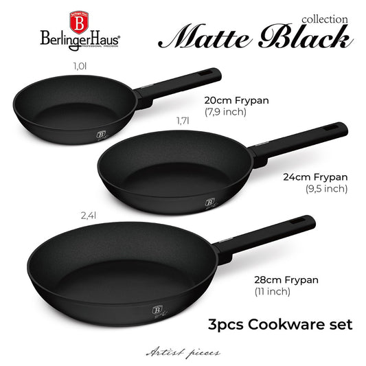 Berlinger Haus 3-Piece Titan Pro Non-Stick Frypan Set - Matte Black