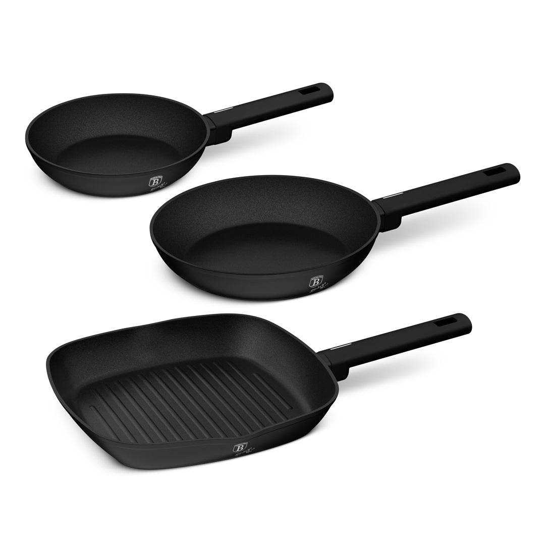 Berlinger Haus 3‑Piece Titan Pro Non-Stick Coating Fry & Grill Pan Set – Matte Black