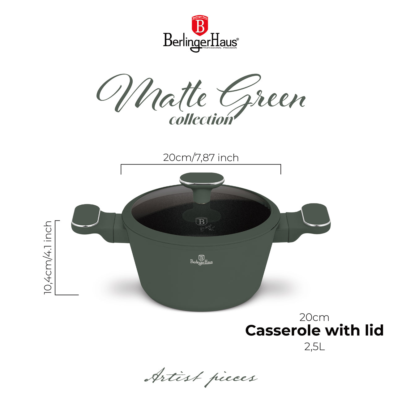 Berlinger Haus 20cm Titan Pro Non-Stick Coating Casserole - Matt Green