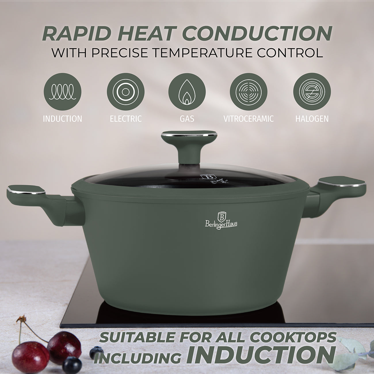 Berlinger Haus 24cm Titan Pro Non-Stick Coating Casserole - Matte Green
