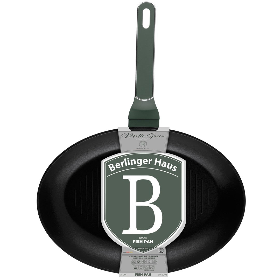 Berlinger Haus 35cm Titan Pro Non-Stick Fish Pan - Matte Green