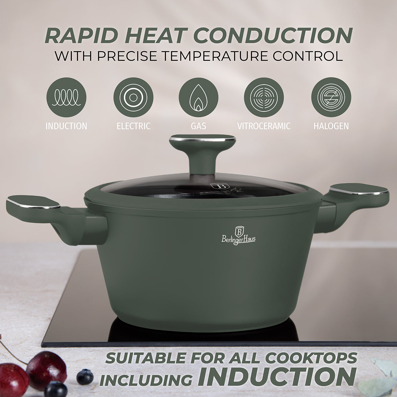 Berlinger Haus 10-Piece Non-Stick Titan Pro Coating Cookware Set - Matt Green