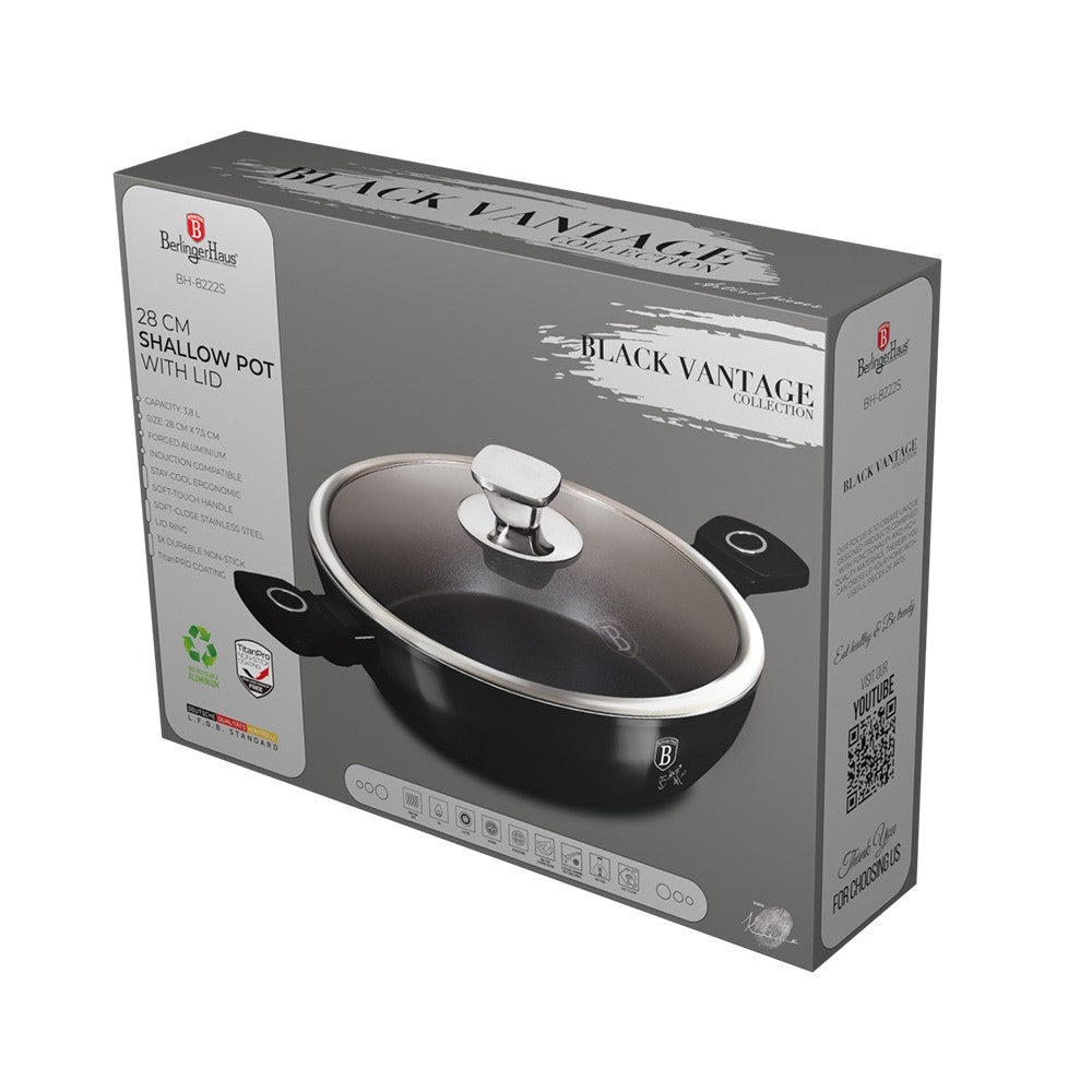 Berlinger Haus 28cm Titan Pro Non-Stock Shallow Pot - Black Vantage