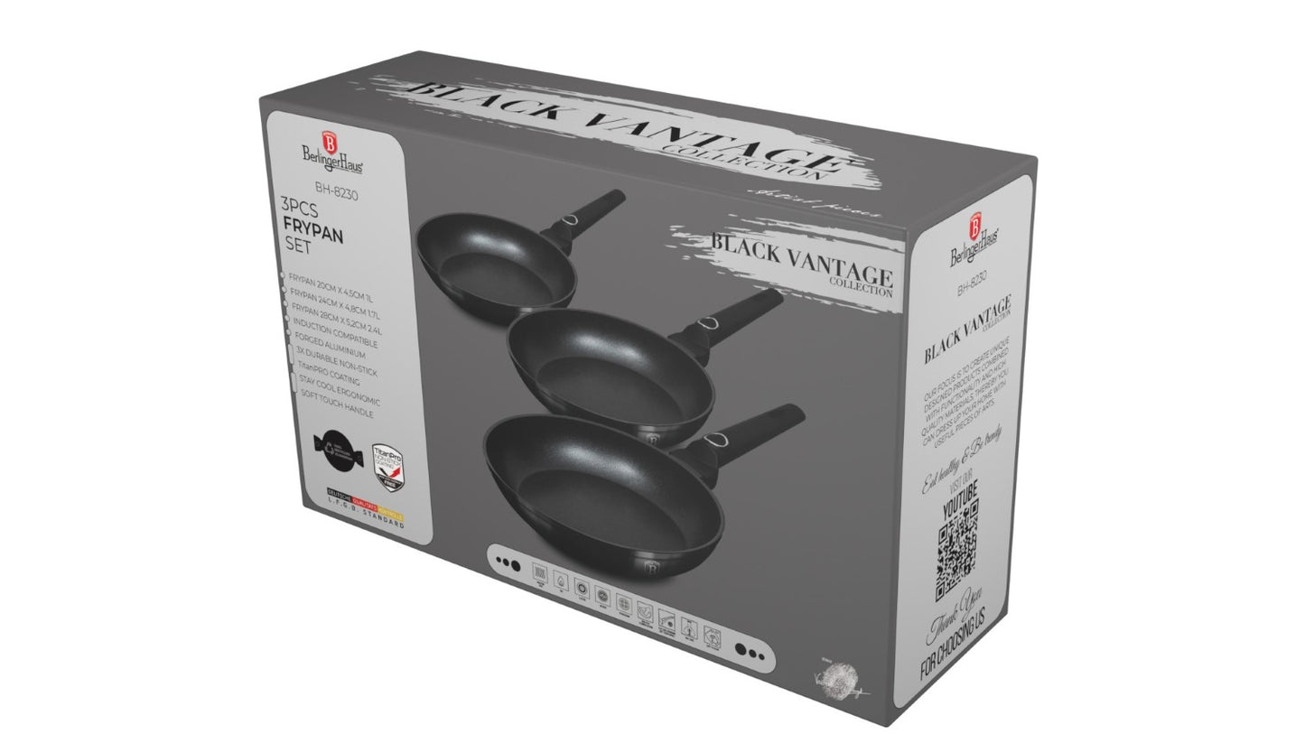 Berlinger Haus 3pcs Titan Pro Non-Stick Frypan Set - Black Vantage