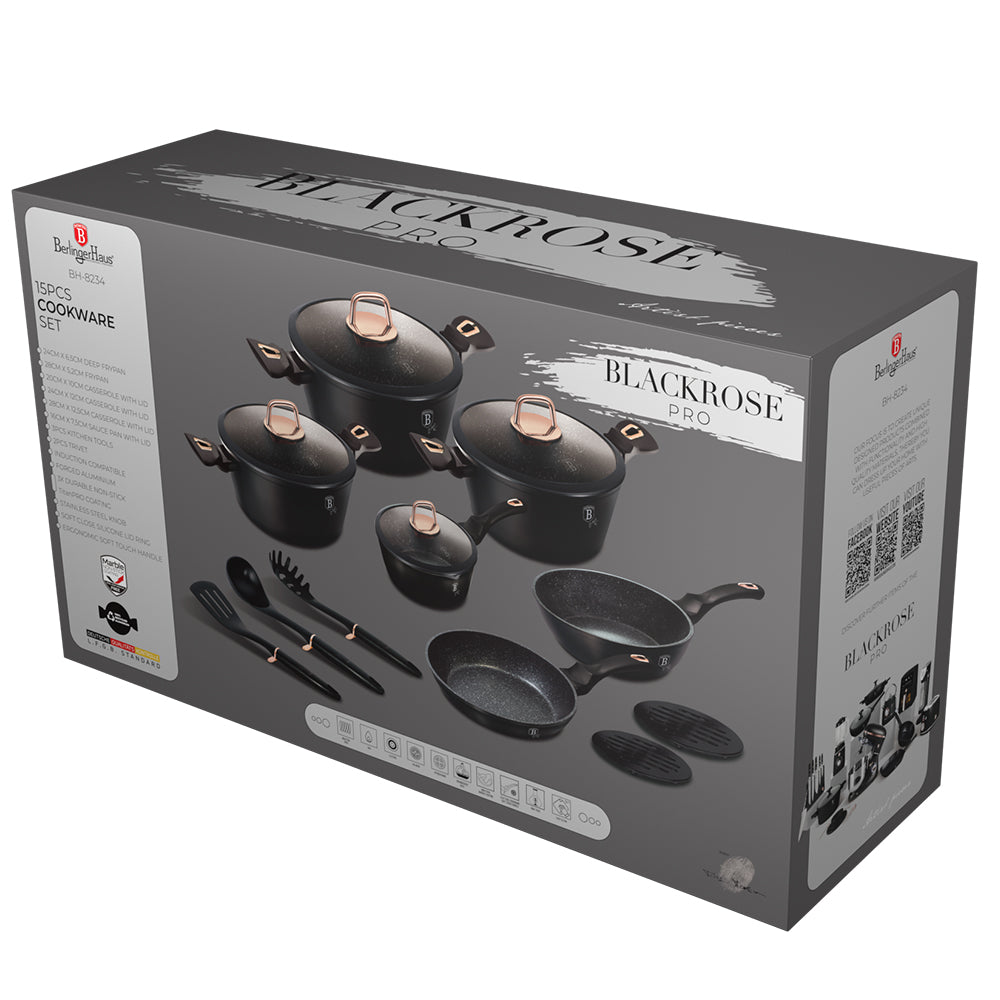Berlinger Haus 15-Piece Ultra Non-Stick Coating Cookware Set - Black Rose