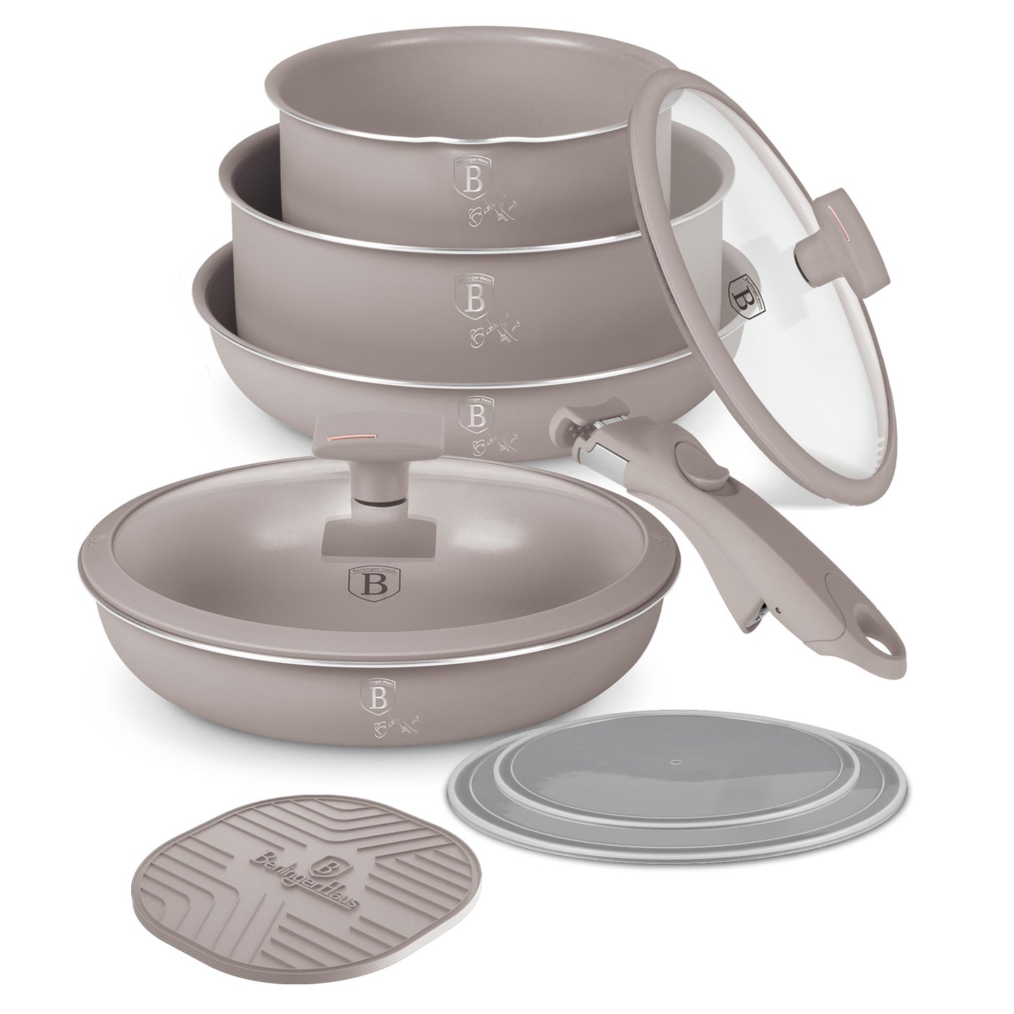 Berlinger Haus 10-Piece Titan Pro Non Stick Coating Oven Safe Cookware Set - Taupe