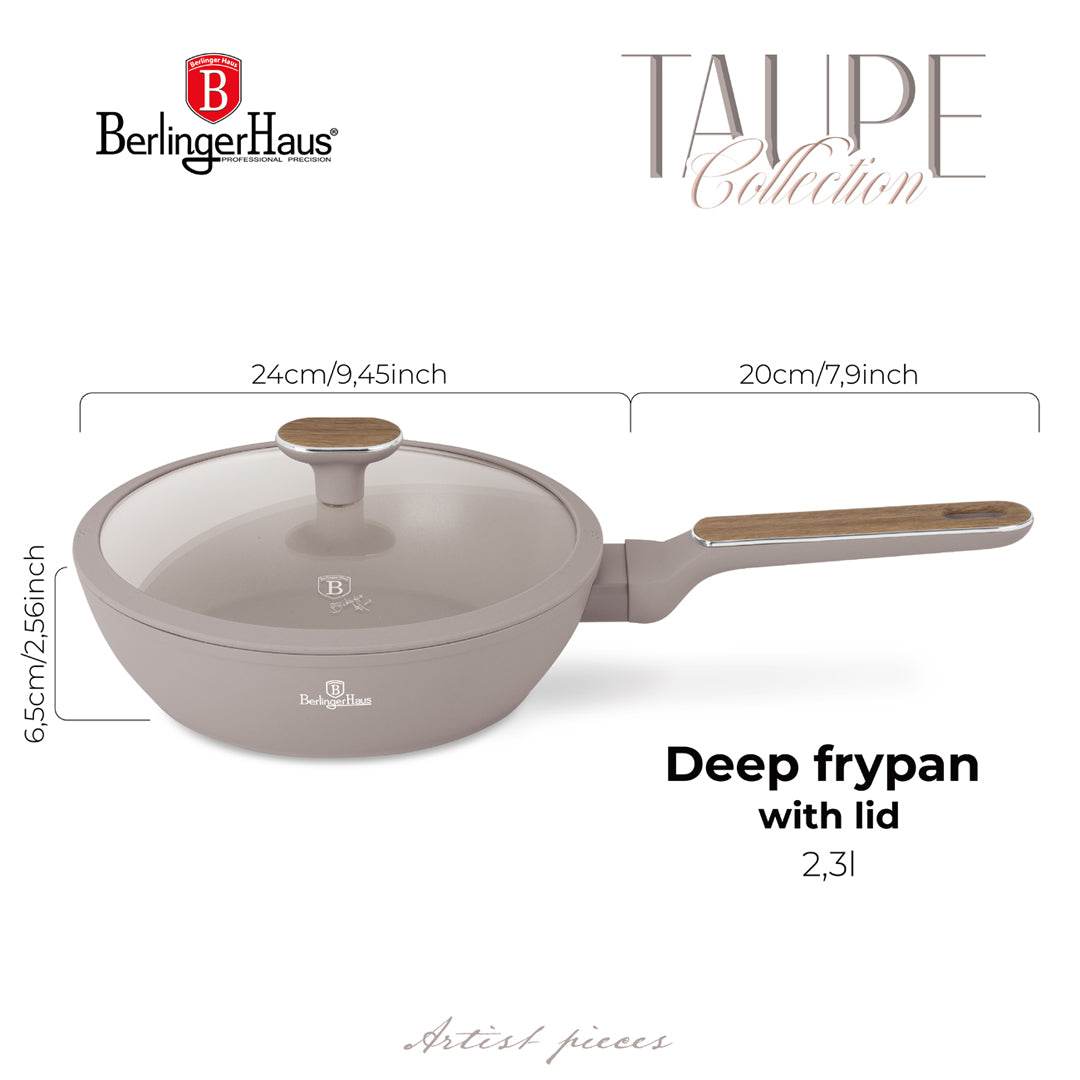 Berlinger Haus 24cm Titan Pro Non-Stick Coating Deep Frypan with Lid – Taupe Nordic