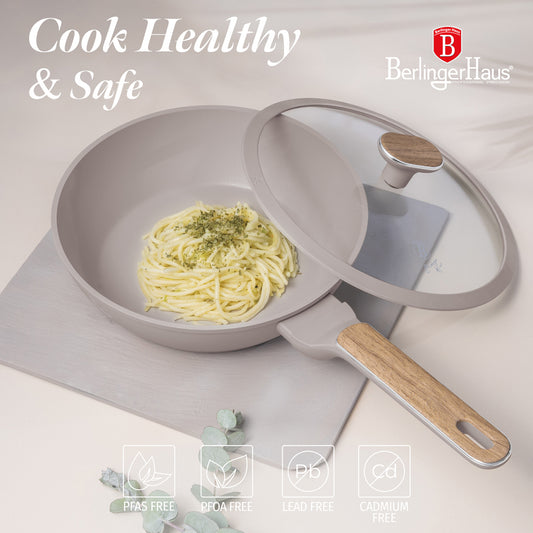 Berlinger Haus 24cm Titan Pro Non-Stick Coating Deep Frypan with Lid – Taupe Nordic