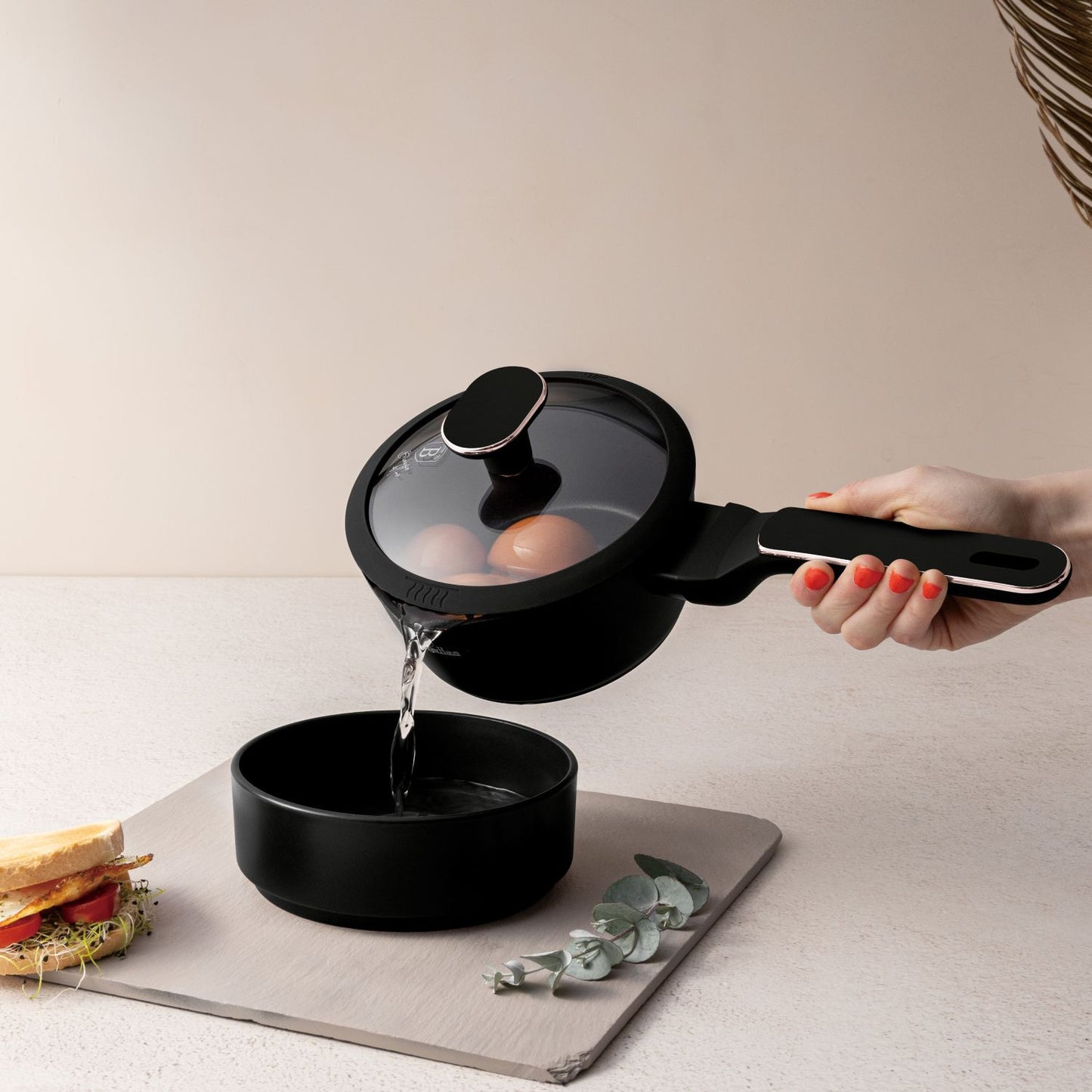Berlinger Haus 16cm Titan Pro Non-Stick Coating Sauce Pan with Lid - Black Rose