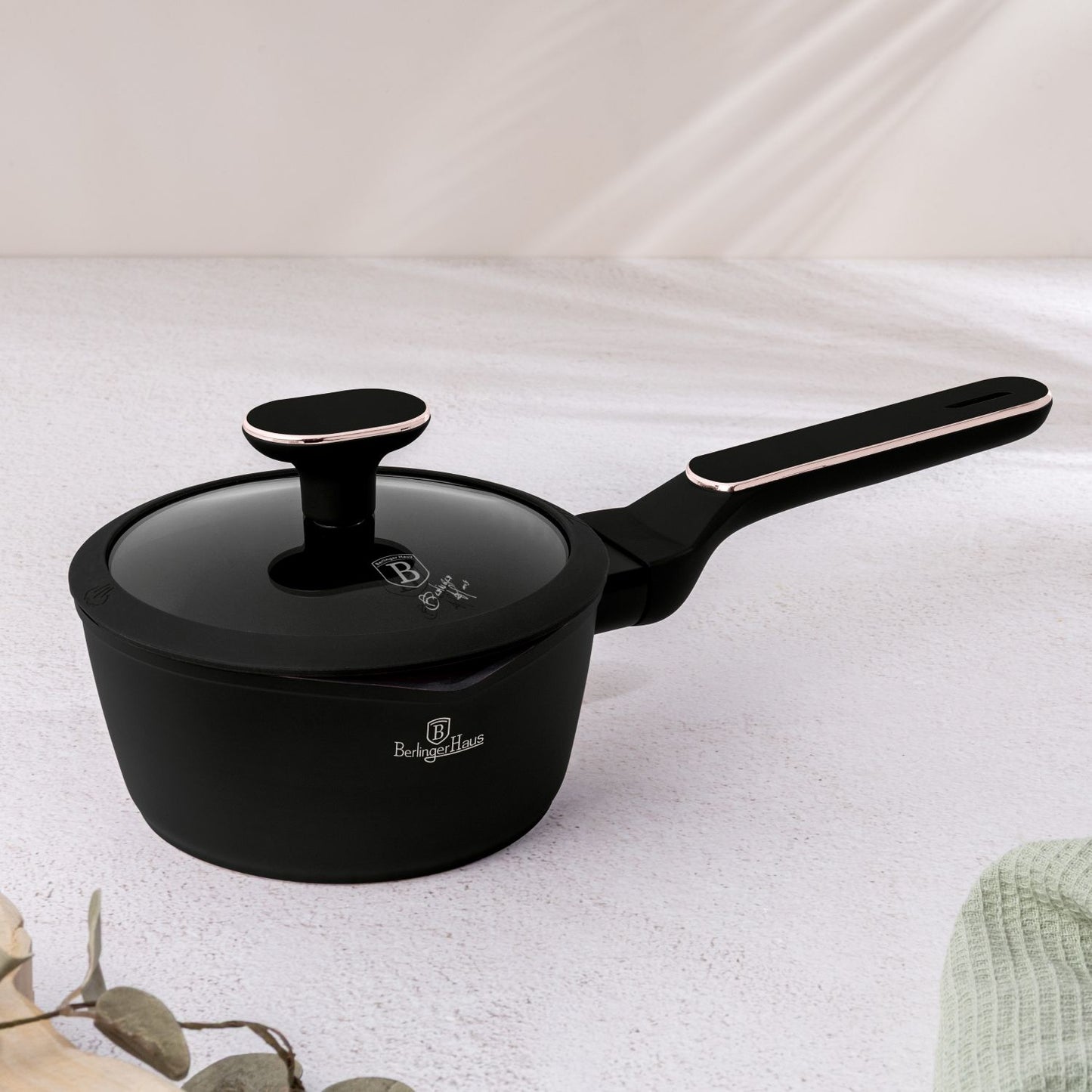 Berlinger Haus 16cm Titan Pro Non-Stick Coating Sauce Pan with Lid - Black Rose