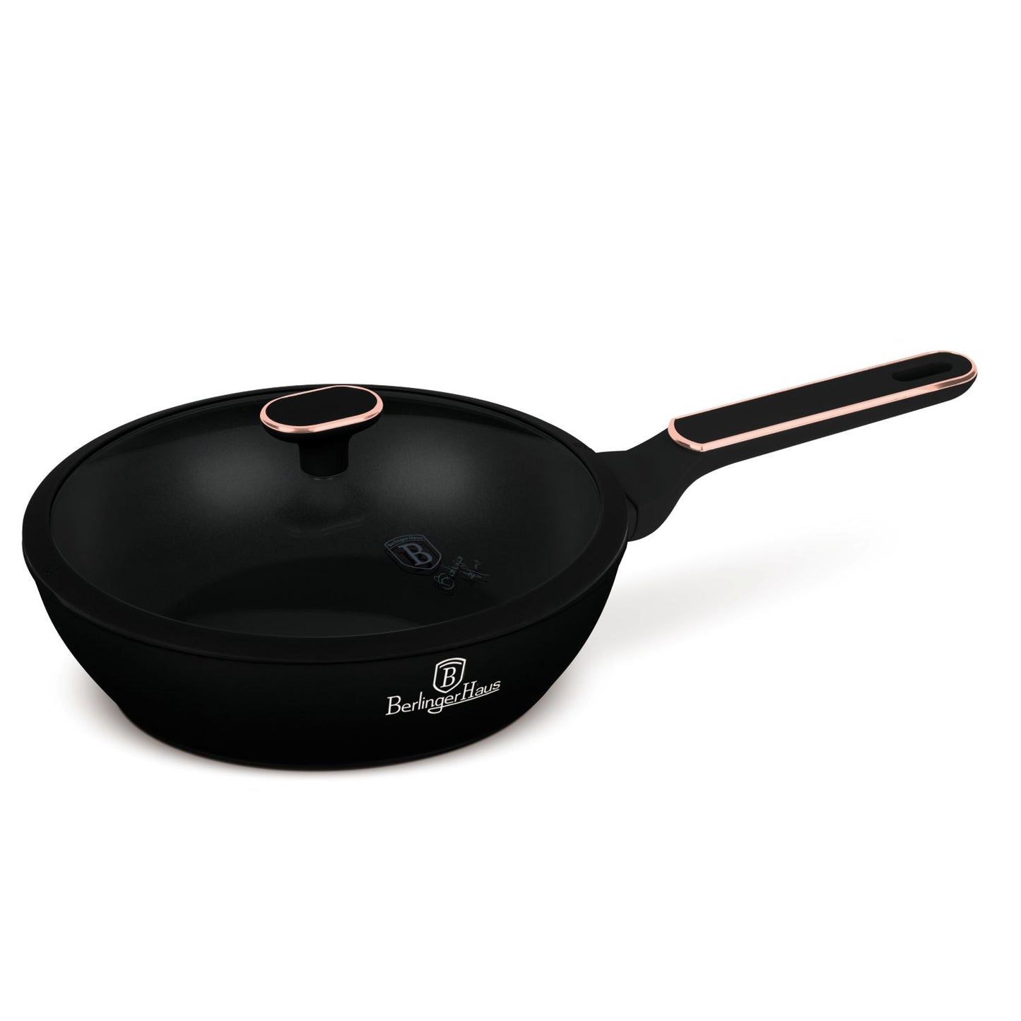 Berlinger Haus 24cm Titan Pro Non-Stick Coating Deep Frypan With Lid - Black Rose