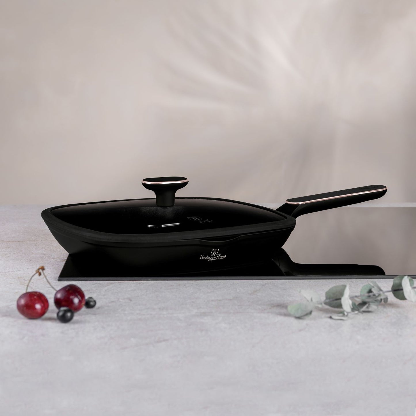 Berlinger Haus 28cm Titan Pro Non-Stick Coating Grill Pan with Lid - Black Rose