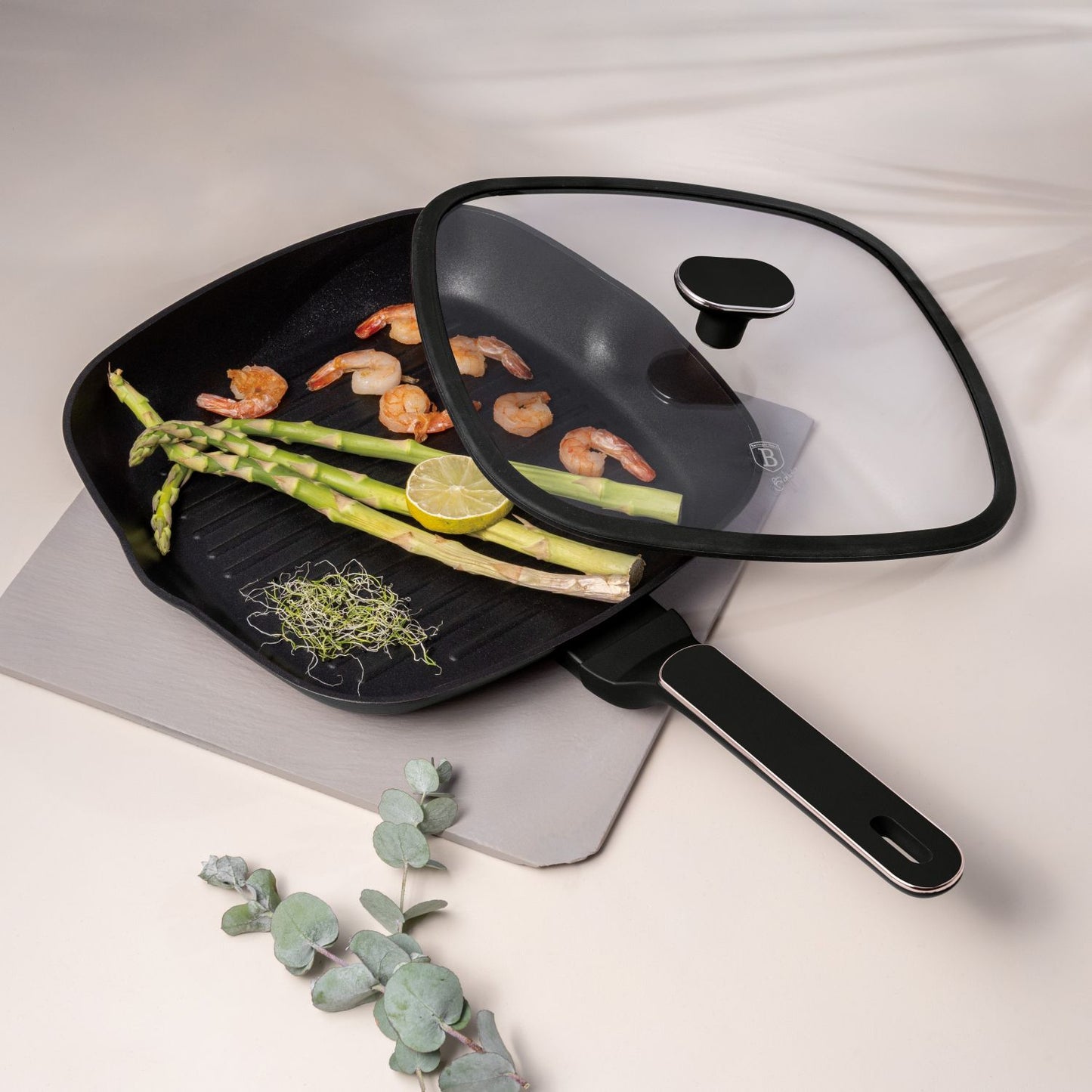 Berlinger Haus 28cm Titan Pro Non-Stick Coating Grill Pan with Lid - Black Rose