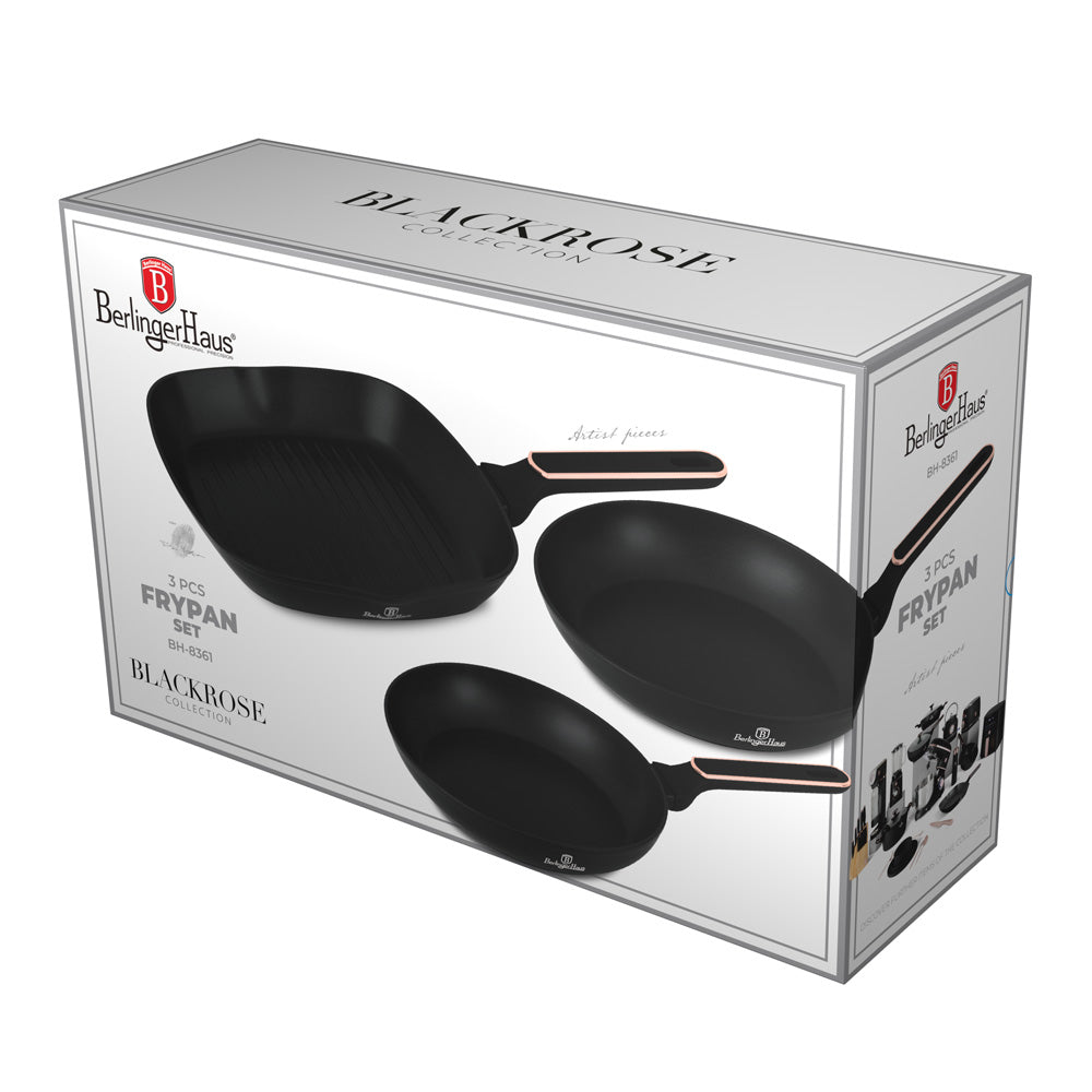 Berlinger Haus 3-Piece Titan Pro Non-Stick Coating Frypan Set - Black Rose