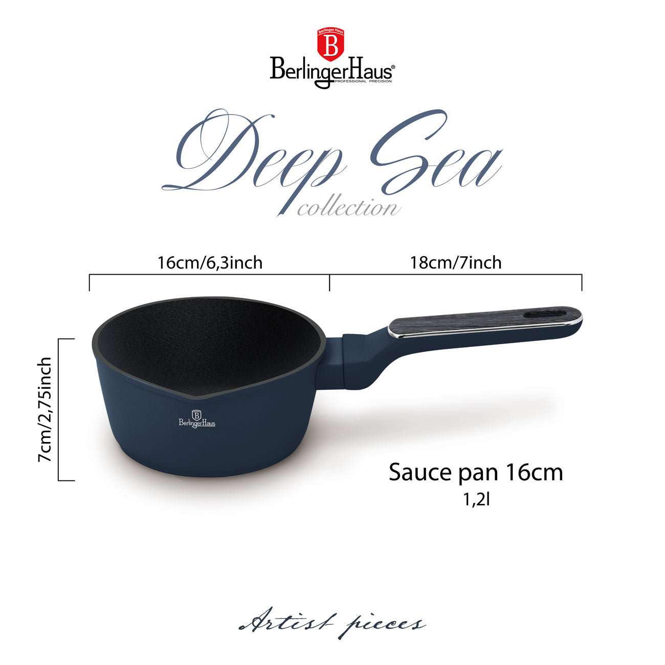 Berlinger Haus 16cm Titan Pro Non-Stick Coating Sauce Pan - Deep Sea