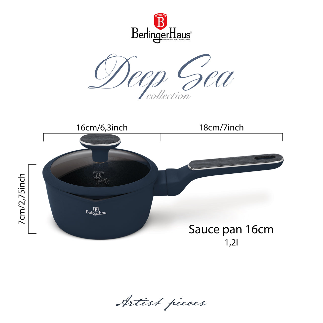 Berlinger Haus 16cm Titan Pro Non-Stick Coating Sauce Pan with lid - Deep Sea