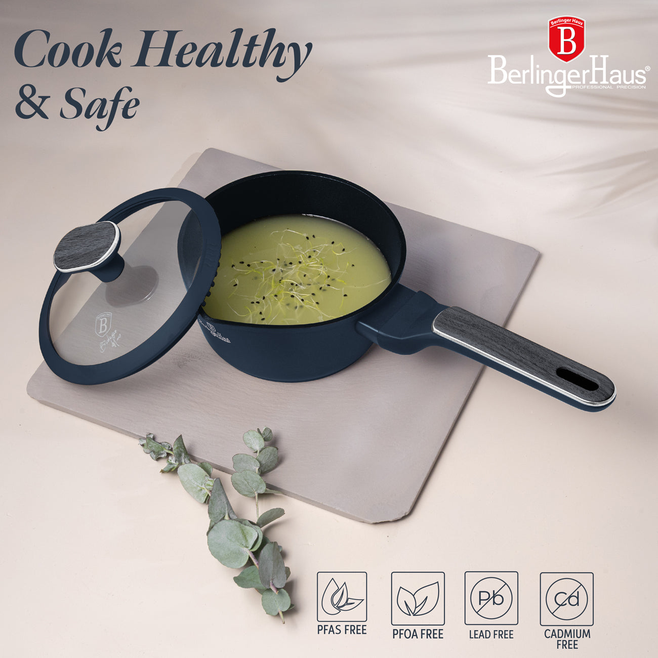 Berlinger Haus 16cm Titan Pro Non-Stick Coating Sauce Pan with lid - Deep Sea