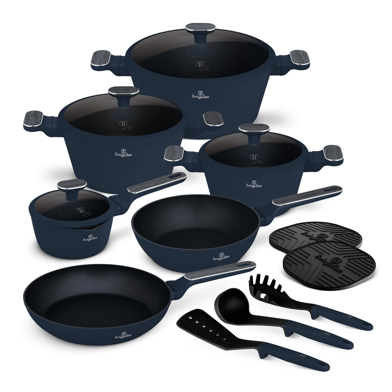 Berlinger Haus 15 Piece Titan Pro Non-Stick Coating Cookware Set - Deep Sea