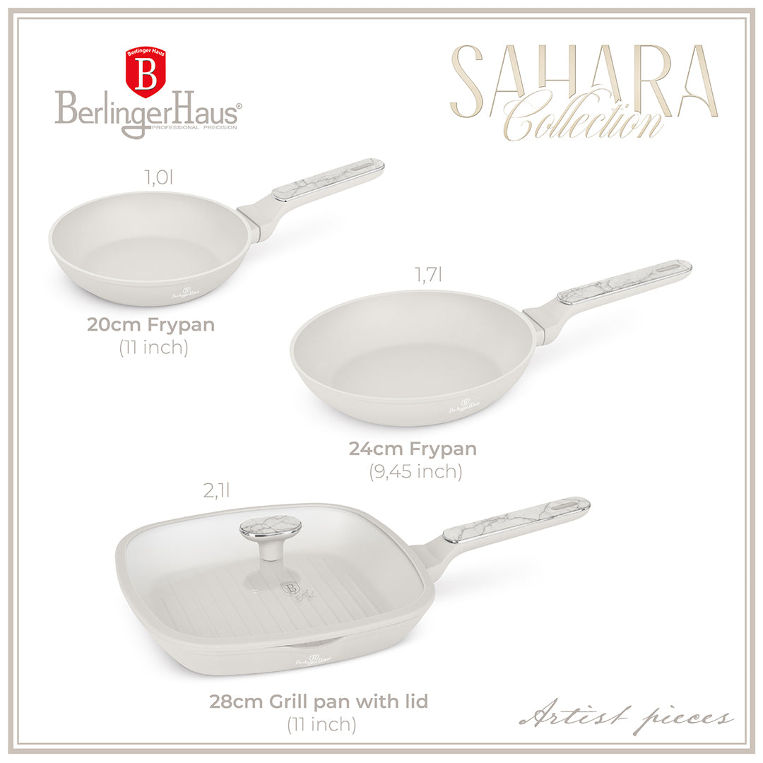 Berlinger Haus 3-Piece Titan Pro Non-Stick Coating Fry & Grill Pan Set - Sahara Marble