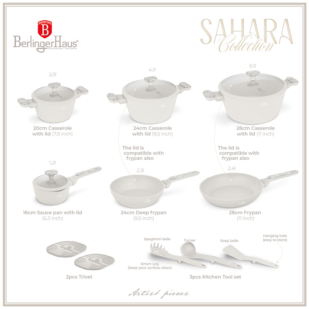 Berlinger Haus 15-Piece Titan Pro Non-Stick Coating Cookware Set - Sahara Marble