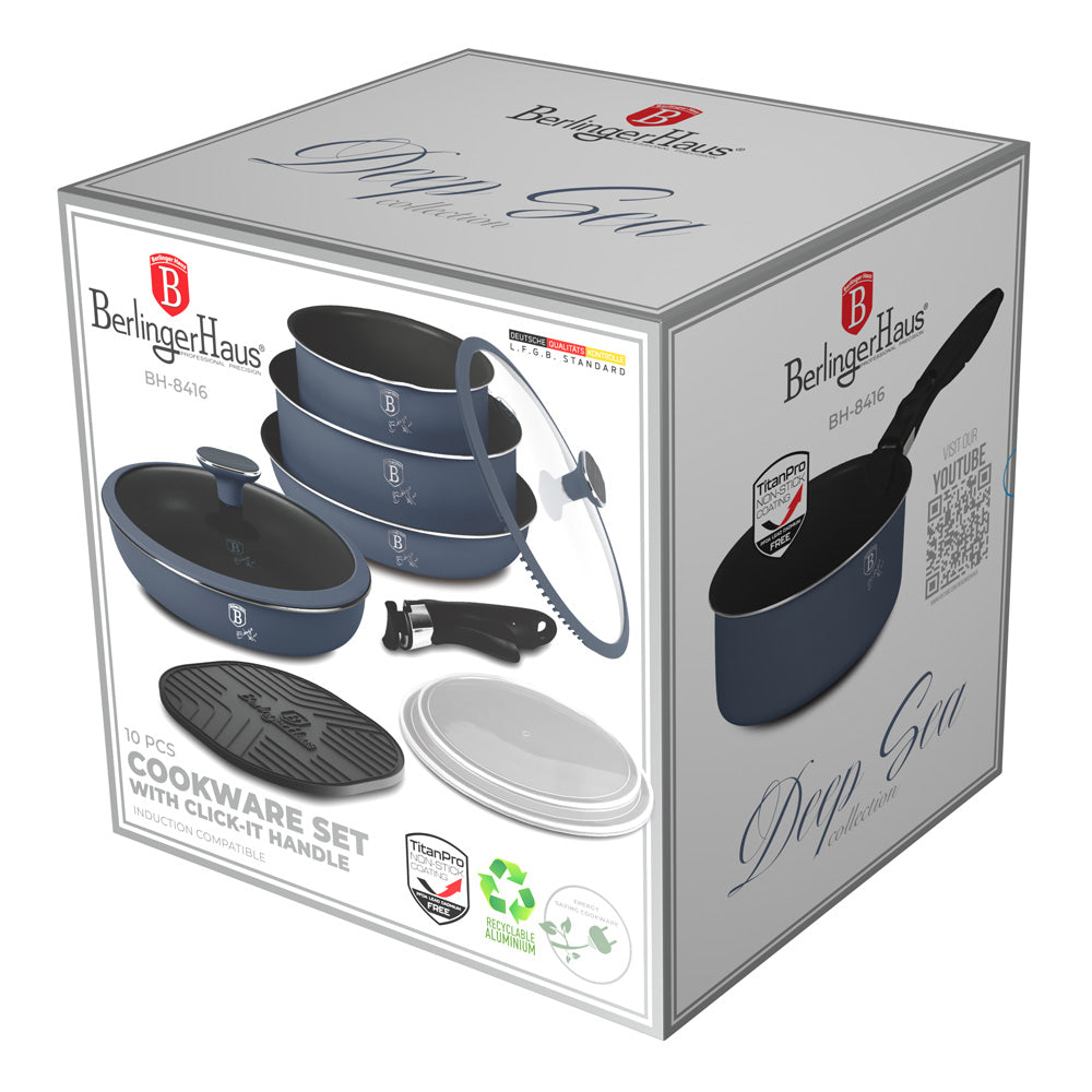 Berlinger Haus 10-Piece Titan Pro Non Stick Coating Oven Safe Cookware Set - Deep Sea