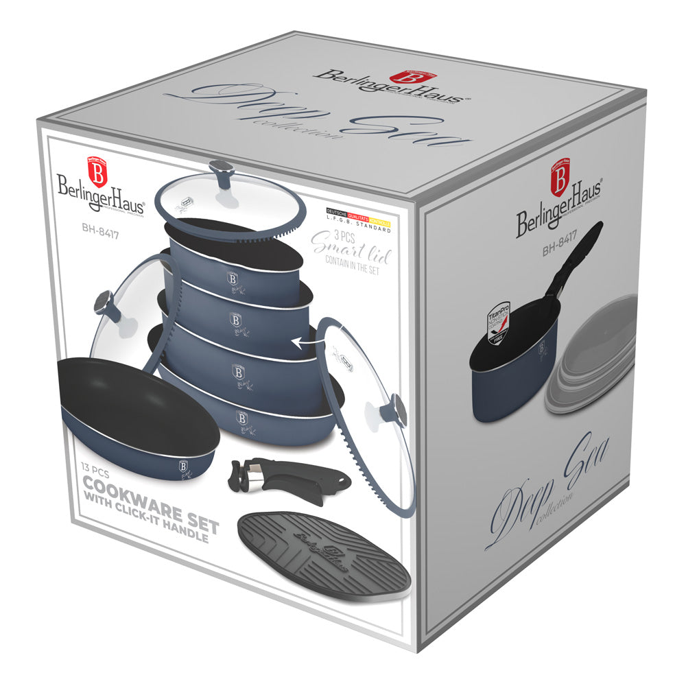 Berlinger Haus 13-Piece Titan Pro Non-Stick Coating Oven Safe Cookware Set - Deep Sea