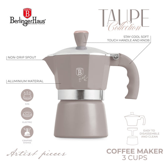 Berlinger Haus 3 Cups Espresso Coffee Maker - Taupe