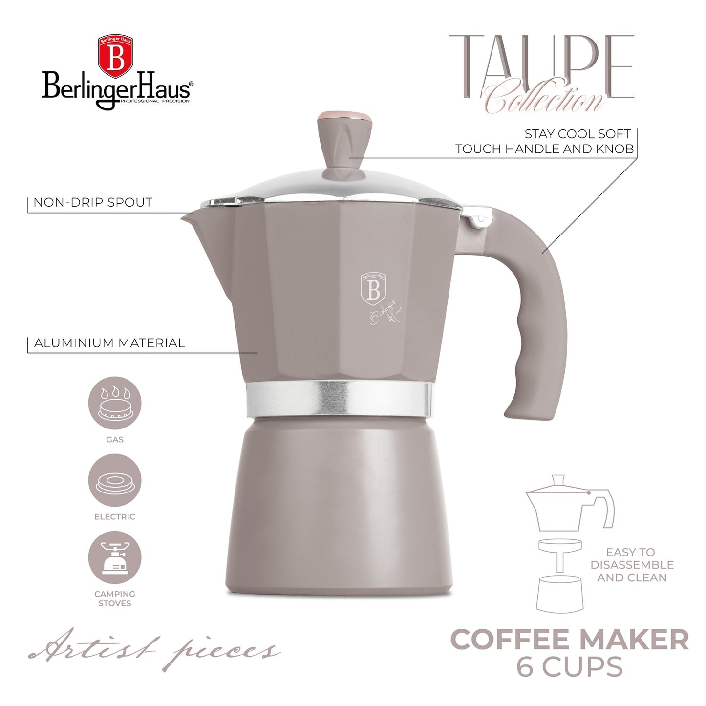 Berlinger Haus Espresso Coffee Maker – 6 Cups - Taupe