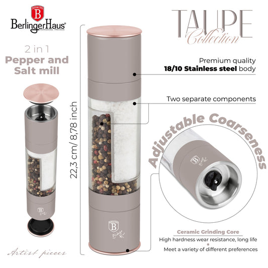 Berlinger Haus 2-in-1 Pepper and Salt Mill - Taupe