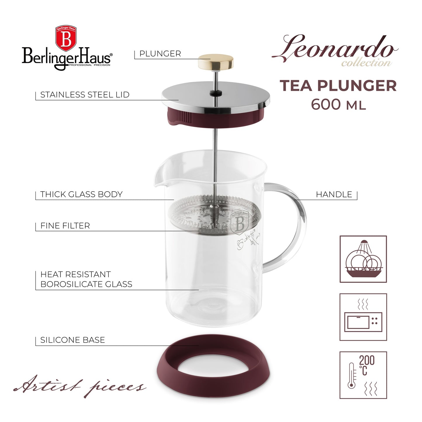 Berlinger Haus 600ml Tea Coffee Plunger - Leonardo