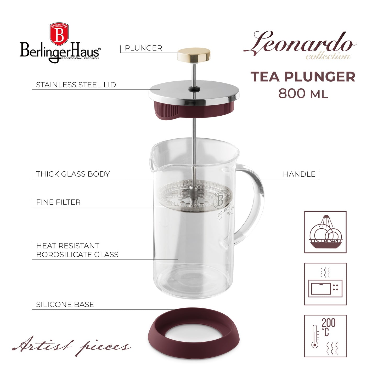 Berlinger Haus 800ml Coffee & Tea Plunger - Leonardo